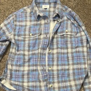 Blue and White Plaid Button-Up Shirt